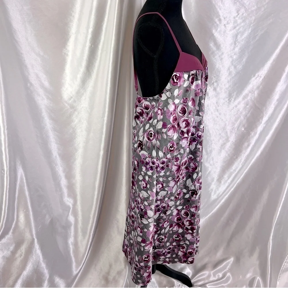 Cabernet Floral Slip Dress Romantic Sleepwear, Soft Feminine Effortless Lounge M